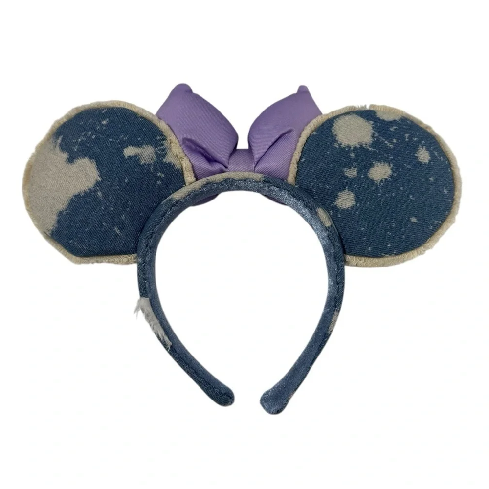 2023 Purple Bow Distressed Denim Bleach Disney Headband Edition Minnie Ears